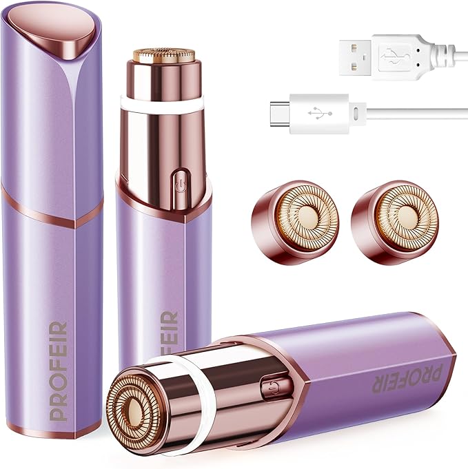 Profeir Facial Hair Removal for Women: Electric Razor for Smooth Skin Painless Trimmer Rechargeable Shaver for Upper Lip Peach Fuzz Chin Pocs Hair at Home Travel Gifts for Women(Purple)