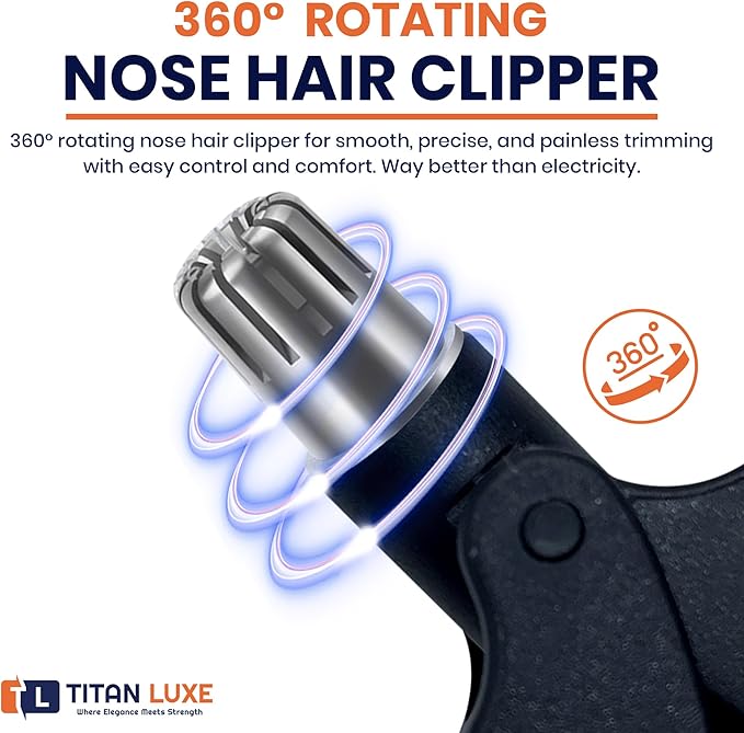 Stainless Steel Hair Trimmer for Men and Women | Manual Nose and Ear Hair Trimmer | Nose Clippers, 360° Rotating Hair Trimmers | Washable Nose Hair Remover | Black