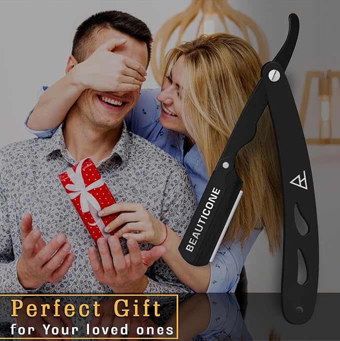 BEAUTICONE Straight Razors for Men, Straight Edge Razor, Single Blade, Stainless Steel, Barber Razor for Men's Shaving, Barber Shaving Knife, Swinglock