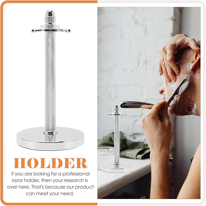 Homoyoyo Metal Razor and Brush Holder Stand for Men Shaving Accessories Silver 31mm Slot Compatible with Safety Razors and Shaving Brushes for Bathroom and Travel Use