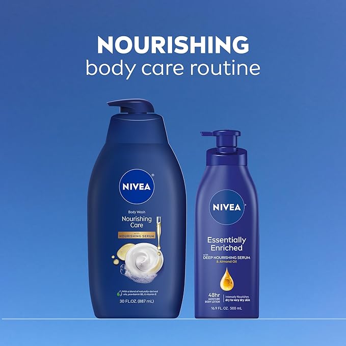 NIVEA Nourishing Care Body Wash with Nourishing Serum, Moisturizing Body Wash for Women, Enriched with Provitamin B5 and Vitamin E, 30 Fl Oz Bottle
