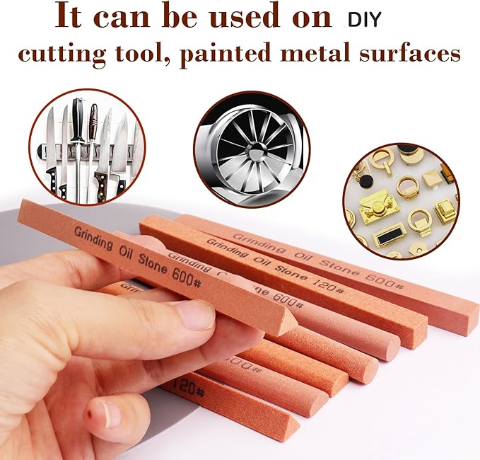 Sharpening Stone Set,8pcs 120#,600# Sanding Sticks Knife Whetstone White Corundum Oil Stone for Knife,Most Bladed&Cutting Tool (5.91x0.39 inch-Multi)