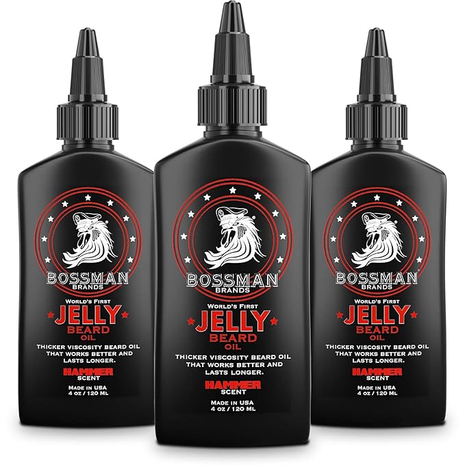 Bossman Jelly Beard Oil for Men - 3 Pack (12 oz in Total, Hammer Scent) – Softens, Moisturizes & Conditions with Natural Ingredients