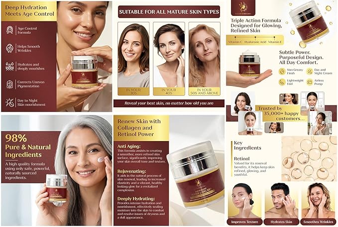 Dark Spot & Uneven Tone Face Cream with Retinol & Collagen – Anti-Aging Day & Night Moisturizer with Hyaluronic Acid for Women & Men, 1.7 oz