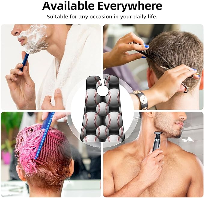 No-Slip Shaving Bib, Beard Grooming Apron with Strong Suction Cups, Sport Baseball
