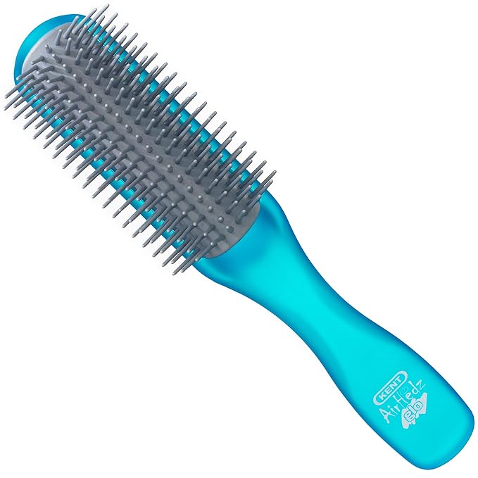 Kent AHGLO01 Airhedz Glo Blue Half Round Narrow Detangling Hair Brush - 9 Row Ionic Anti Static Non Scratch Long Nylon Bristle Great for Detangling and Smoothing Medium to Long Length Hair