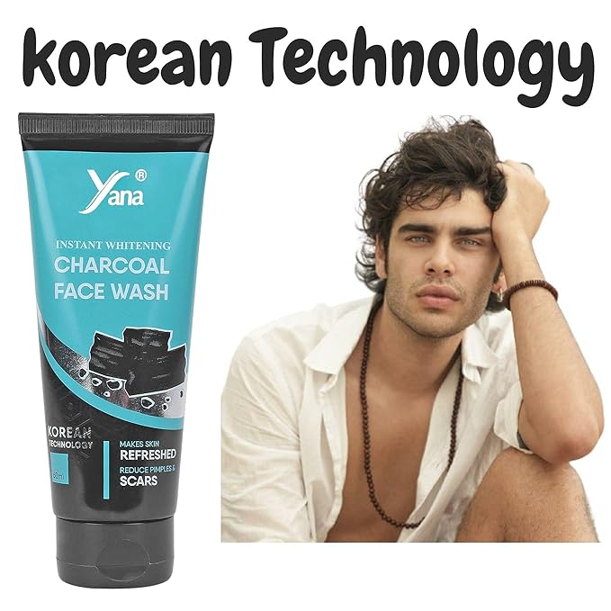 Yana Charcoal Acne Face Wash travel size & Cleanser for Teens Boys By Korean Technoloy | Charcoal Face Wash Scrub | Side-effect Free