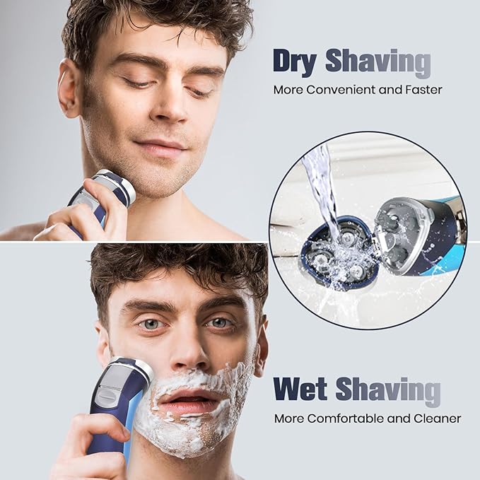 Sakioo Electric Shaver for Men, IPX7 Waterproof Washable, Pop-Up Trimmer, 360° Floating Head, Type-C Fast Charging LED Display, Cordless Wet/Dry Use, Sensitive Skin Friendly, Ideal Travel Gift for Men