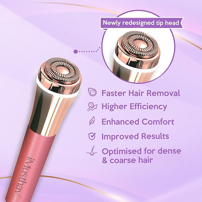Facial Hair Remover for Women – Painless 16mm Dual Ring Floating Head Blade, Portable, Electric Razor & Epilator for Flawless Face, Lips & Chin – with 18K Gold-Plated Head, 360° LED Light