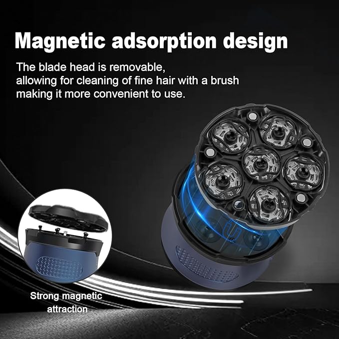 HIENA PRO Head Shaver for Bald Men - 6D Magnetic Rotating Shaver, Rechargeable Bald Head Razor Kit, Waterproof Electric Razor with LED Display (Blue)