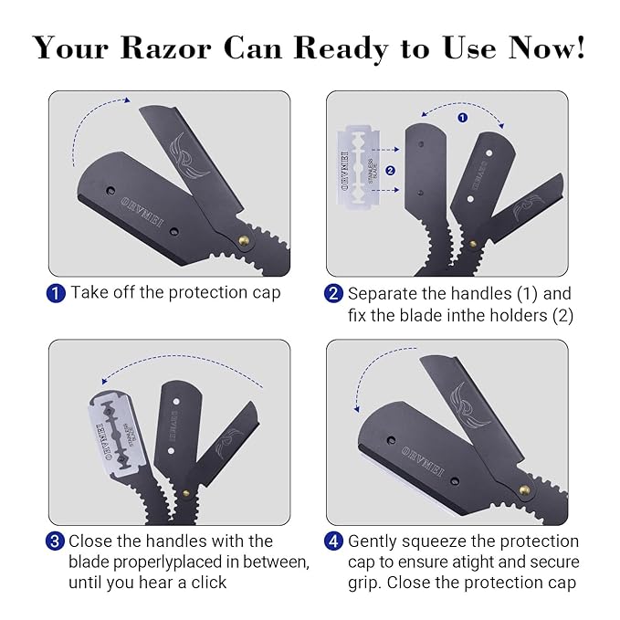 Straight Edge Barber Razor - Professional Stainless Steel Shaver with Shaving Strop for Men's Home & Salon Grooming (Black)