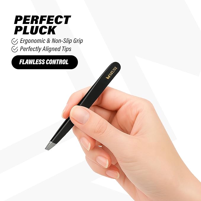 MUSI Eyebrow, Facial Hair, Ingrown Hair & Splinter Removal Tweezers with Eyebrow Scissors – Precision Multi-Purpose Beauty Tools, Anti-Rust Stainless Steel, Travel Case Included, for Women & Men