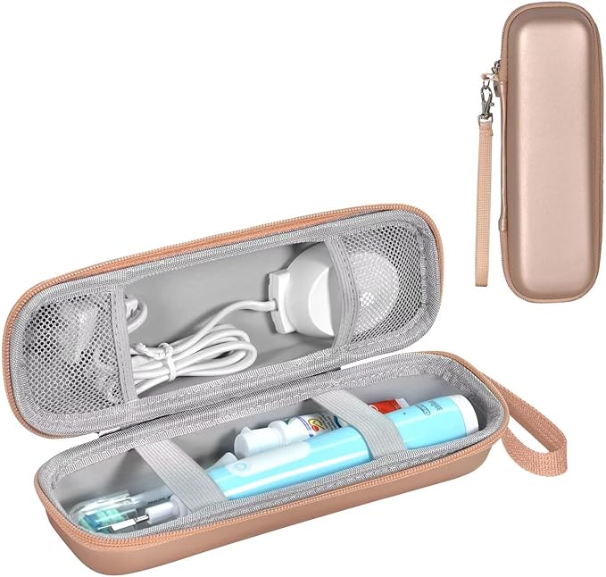 Toothbrush Travel Case for Oral B/Oral-B Pro 1000 1500 5000 7000 7500 6000 9600/ Phlips Sonicare 4100 5100 1100 6100 5300 Electric Toothbrush, Portable Hard Protective Storage Bag (Gold)