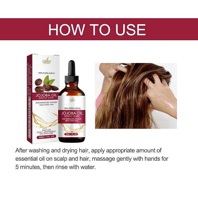 30ml Jojoba Oil Hair Growth Serum for Thinning Hair – Organic Hair Oil for Hair Loss, Dry Scalp & Damaged Hair – Nourishing Scalp Treatment for Men and Women