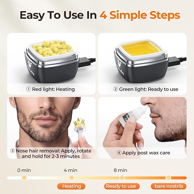 Nose Wax Kit Men, Nose Ear Hair Removal Kit for Men Women, 40 Sticks, 100g Wax, USB Fast Heat, Smart Constant Temp, Painless Hair Removal Waxing Kit for Nose Ears Eyebrow Lip Facial, Yellow