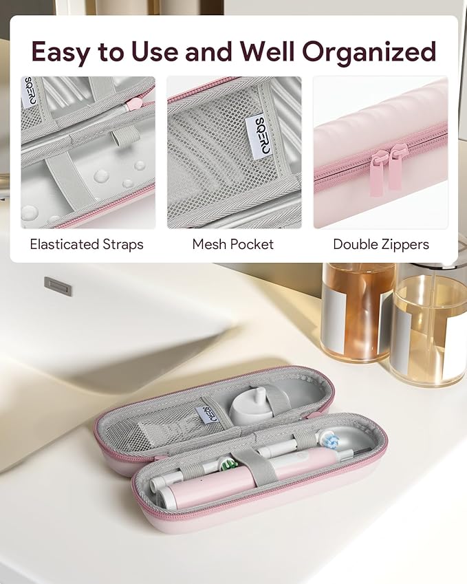 Electric Toothbrush Case for Oral-B Pro/iO/Philips Sonicare, Waterproof Traveling Toothbrush Storage Bag with Mesh Pocket Covers Protection (Pink)
