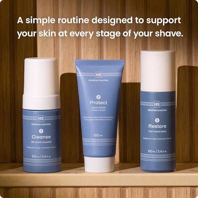 Henson Shaving Skin Care Combo – 3-Step Shaving Kit for Men with Cleanser, Shaving Cream & Post-Shave Balm – Gentle Grooming Kit for Smooth, Irritation-Free Shaves – 3.4 oz Each