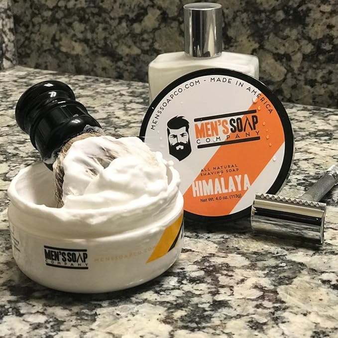 Men's Soap Company Shaving Soap 4 oz Himalaya Shave Jar. Made with Vegan Natural Ingredients. Includes Shea Butter, Vitamin E, and Coconut Oil to Protect & Moisturize the Skin