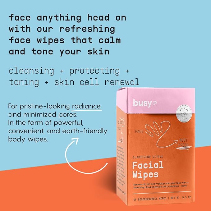 Refresh Face Wipes – Individual Cleaning Facial Wipe Singles- Moist Towelettes Individually Wrapped – After Workout & Travel – Fresh Citrus - AHA/BHA, Clover & Calendula