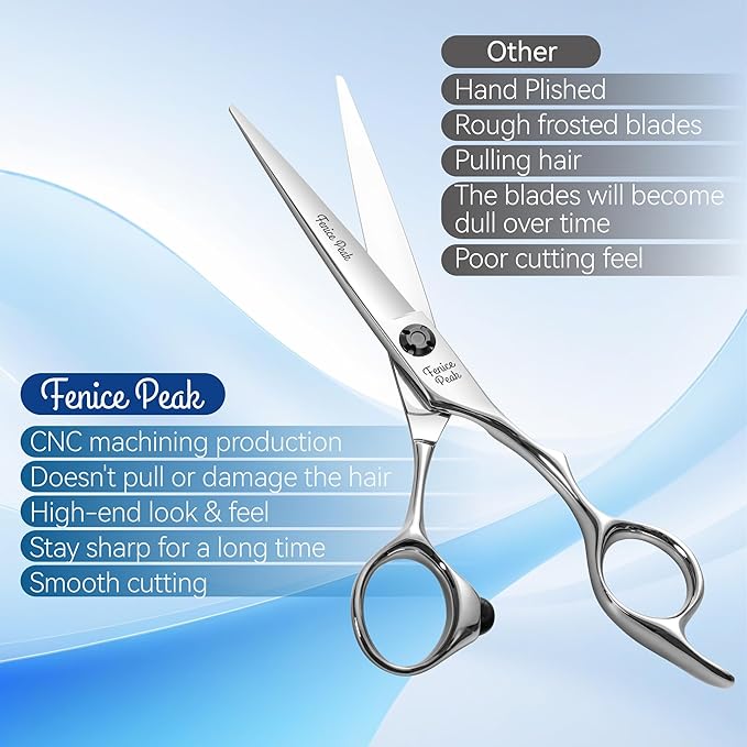 Fenice Peak CNC Professional Hair Cutting Scissors 5.5 Inch Sharp Convex Blade Barber Shears Made of VG10 Japanese Stainless Steel with Adjustment Screw for Salon Hairdressing and Home User