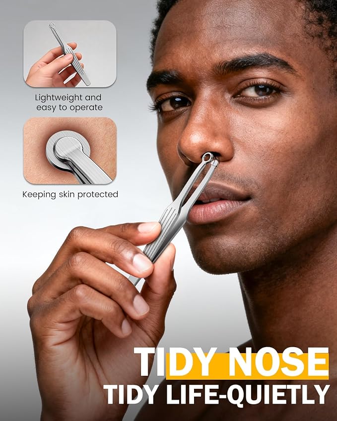 BEZOX Nose Hair Trimmer for Men & Women – Stainless Steel Nasal Hair Cutter & Round-Tip Safe Manual Body Trimmers for Men, Portable Facial Hair Remover - Silver