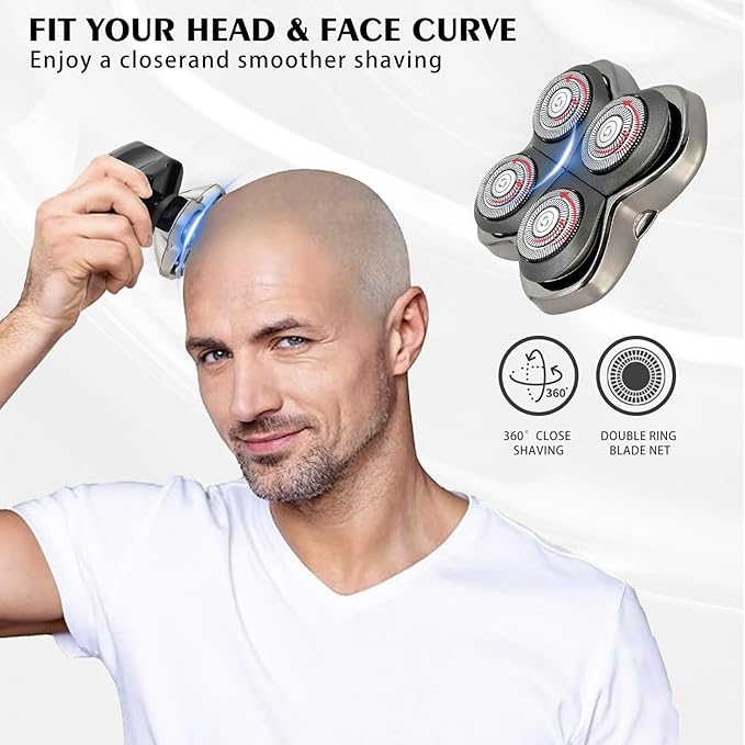 2Pack Pro 4 Shaver Replacement Heads for Skull, Shaver Replacement Blade for Pitbull Gold PRO, Silver PRO, Platinum PRO, Butterfly Kiss PRO Head Shavers, Floating 4 Heads Self-Sharpening Blades
