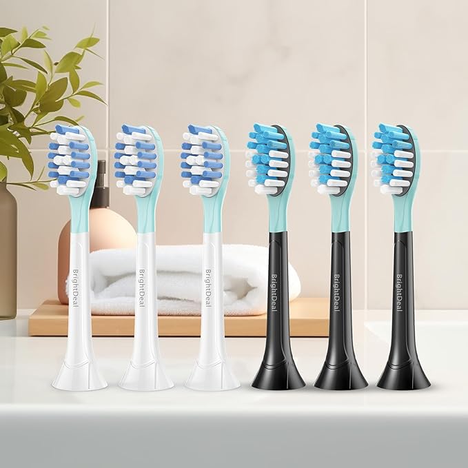 Replacement Heads for Philips Sonicare ProtectiveClean 4100 5100 6100 DiamondClean 9500 ExpertClean 7500 FlexCare HealthyWhite Electric Sonic Toothbrush C3 G3 W3 C2 G2, White&Black, 6 Pack