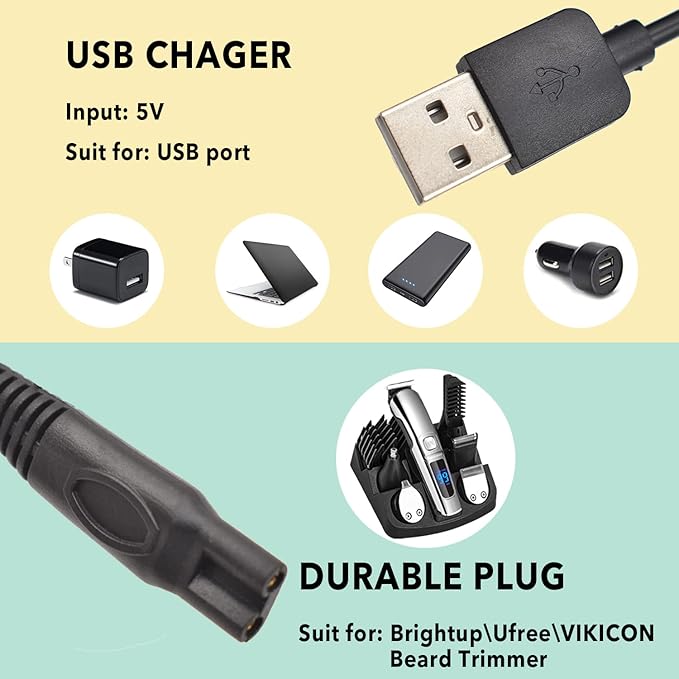 Charger Cable Compatible with Ufree/Brightup/VIKICON Beard Trimmer All-in-one Multifunctional Grooming kit Hair Clippers USB Cable