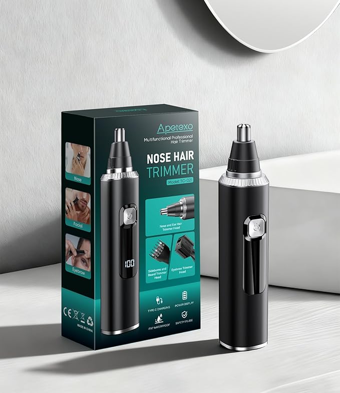 Nose Hair Trimmer for Men and Women, Type-C Rechargeable Precision Groomer with Double-Edged Blades, Painless & IPX7 Waterproof Design for Nose, Ears, Eyebrows and Facial Hair