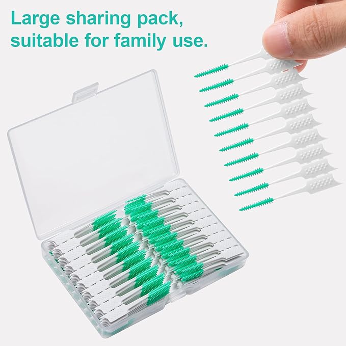 300 Pieces Interdental Brushes,Braces Brush with Silicone Head,Dental Tooth Flossing Toothpick Cleaners Tooth Tool, Green