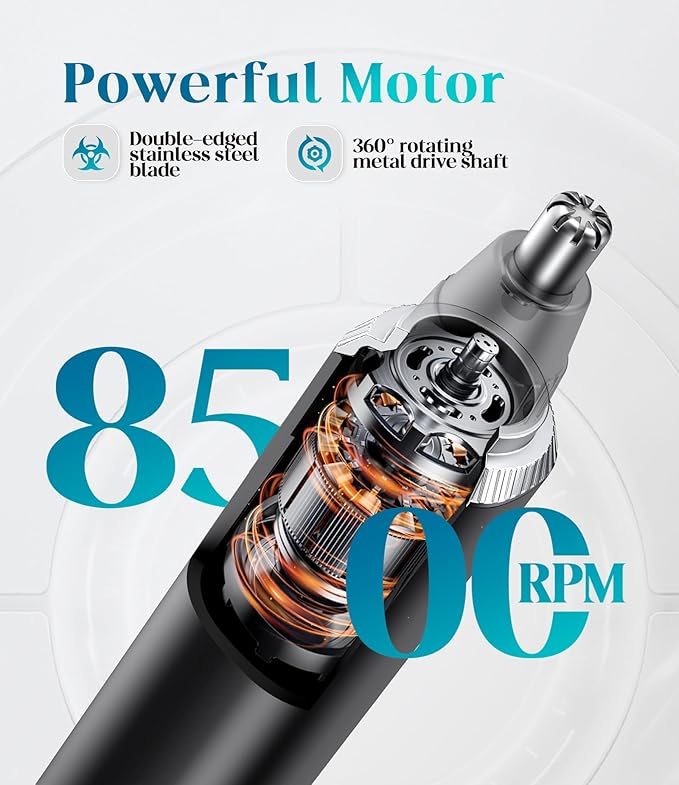 Nose Hair Trimmer for Men and Women, Type-C Rechargeable Precision Groomer with Double-Edged Blades, Painless & IPX7 Waterproof Design for Nose, Ears, Eyebrows and Facial Hair
