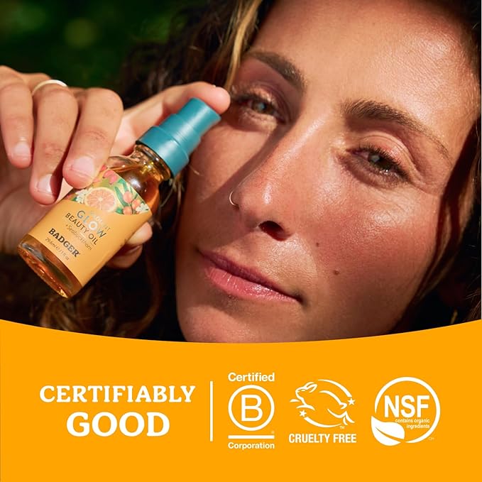 Badger Seabuckthorn Face Oil, Organic Face Moisturizer for Women & Men, Nourishing & Soothing Organic Jojoba, Baobab & Vitamin E Oil, Vegan Antioxidant Rich Facial Oil, 1 fl oz Glass Bottle