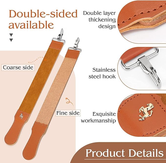 GOTOTOP Genuine Leather Strop Strap Barber Straight Folding Knife Shave Sharpener Sharpening Belt Shaving Strop 19.8 x 2.0inch