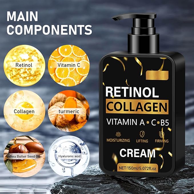 Men's Retinol Face Cream Moisturizer Anti Wrinkle Collagen Cream with Vitamin A, C, B5, Natural Night Cream, Facial Mens Skin Care To Reduce Fine Lines, Lifting and Firming Skin