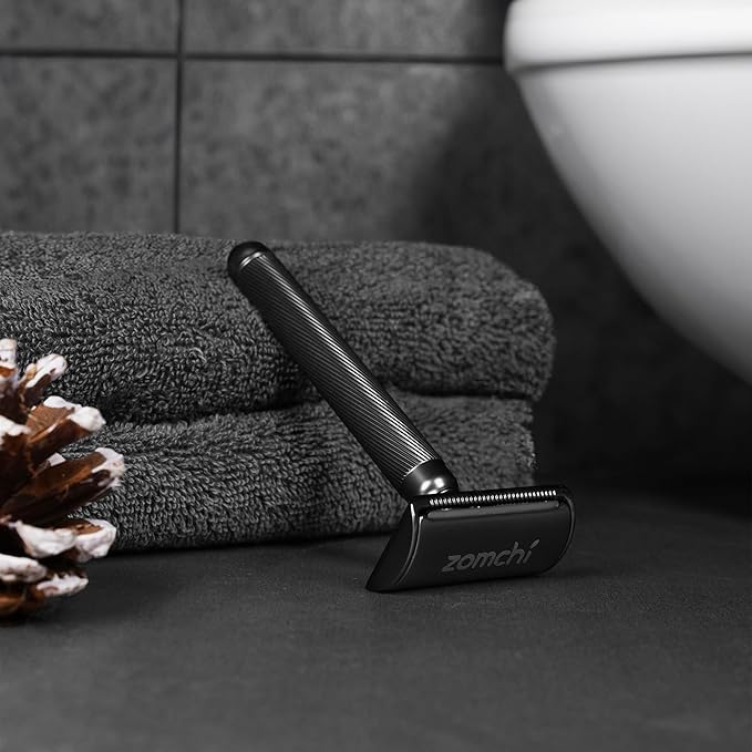 ZOMCHI Safety Razor for Men with 10 Safety Razor Blades, [New Version 2.0 ] Reusable Metal Razor for Men & Women, Single Blade Razor - Matte Black