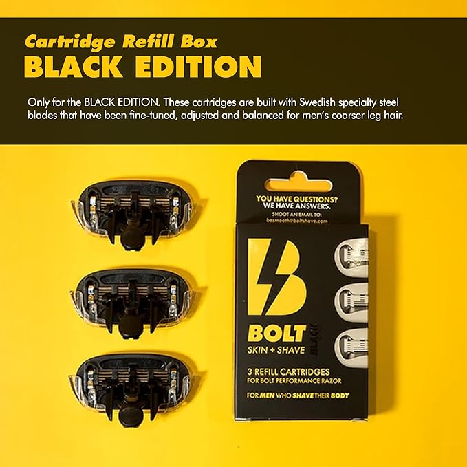 Cartridge Refill Black Edition - 5-Blade Swedish Steel - Aloe & Vit E - Flex Head - Smooth Shave - 3 Refill Cartridges