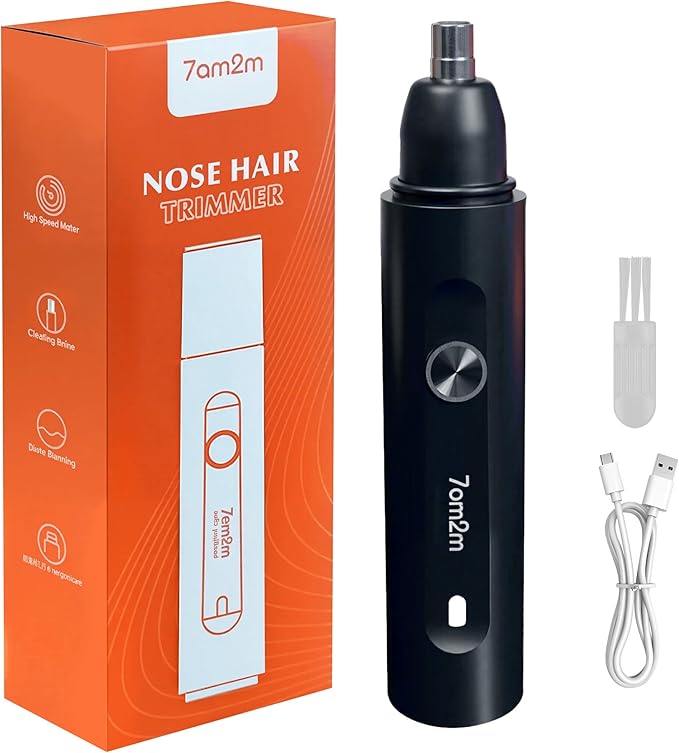 7AM2M PersonalCare Electric Nose and Ear Hair Trimmer – Rechargeable, 9000 RPM High-Speed Precision Cutting, Detachable Washable Blade, Portable Design Dark