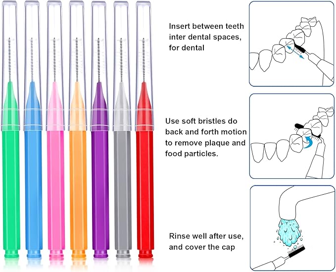 Patelai 100 Pieces Braces Brush for Cleaner Interdental Brush Toothpick Dental Tooth Flossing Head Oral Dental Hygiene Flosser Toothpick Cleaners Tooth Tool(Warm Colors,Various Sizes)