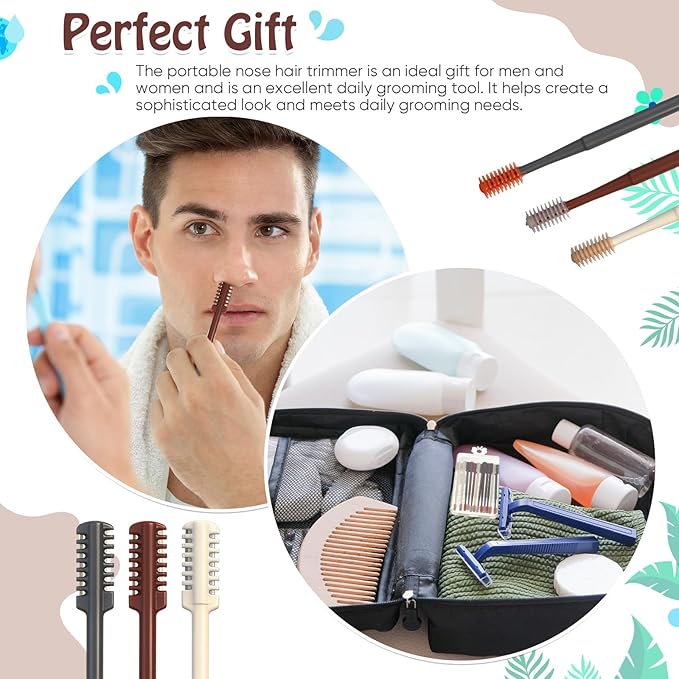 12 Pcs 2 in 1 Nasal Hair Cutter 2026 Upgrade Design Double Sided Nose Hair Trimmer for Men Women Portable 360° Rotating Manual Nose Nasal Knife Soft Cleaning Brush Box Package Multicolor