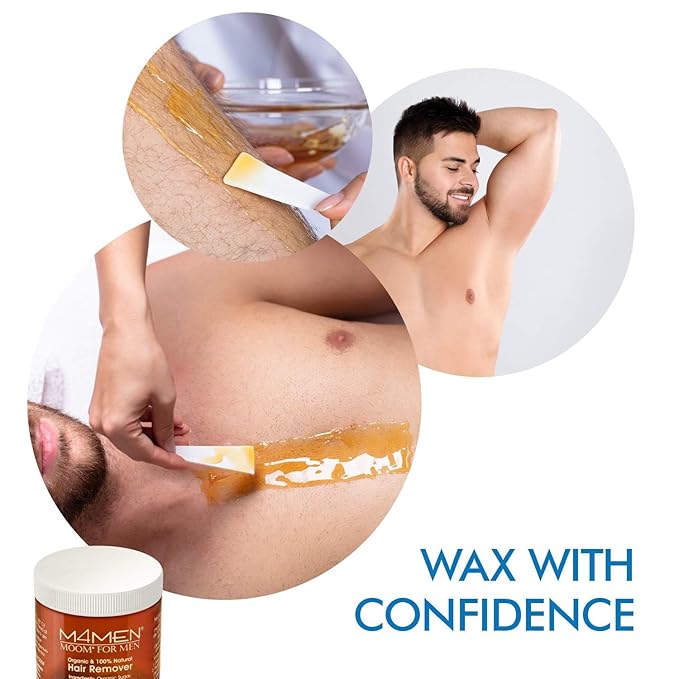 MOOM Organic Hair Removal Sugar Wax for Men with Aloe Vera & Chamomile – Soft Wax for Sensitive Skin & Men Hair - Perfect for Back, Chest, Eyebrow & Body - 6 oz