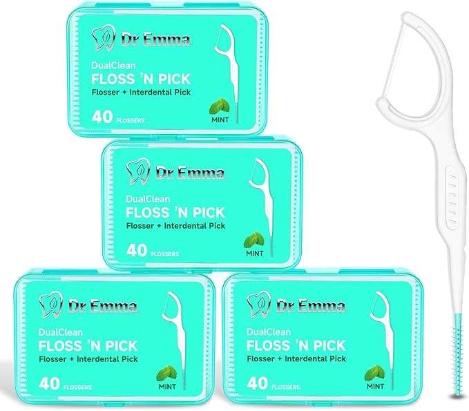 Dr. Emma Dental Floss Picks Tooth Flosser for Adults Teeth Cleaning Interdental Picks Mint Flavor Toothpick Stick Soft On Gum & Teeth, 160 Count