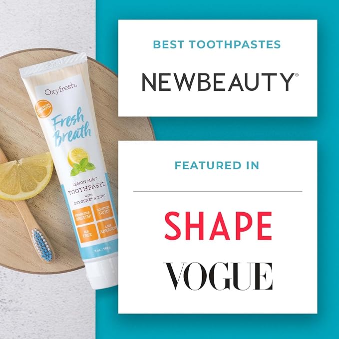 Oxyfresh Maximum Fresh Breath Lemon Mint Toothpaste - Clean Teeth & Fresh Breath - Natural Essential Oils & Natural Xylitol to Help Fight Tartar - SLS & Fluoride Free - 5 oz (Pack of 3)