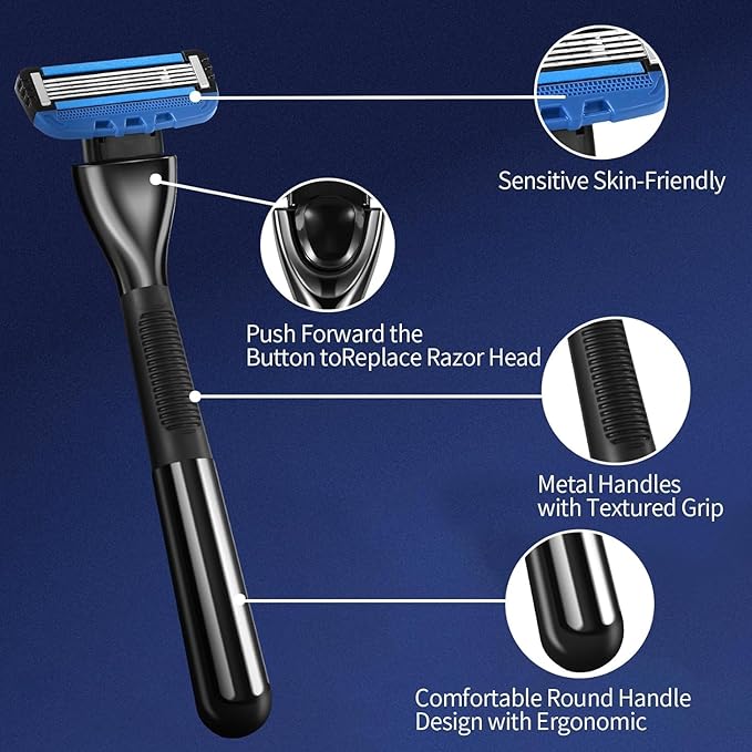 5 Blade Razor for Men with Dual Lubrication, Handle & Cartridges, Comfortable and Smooth Shaving