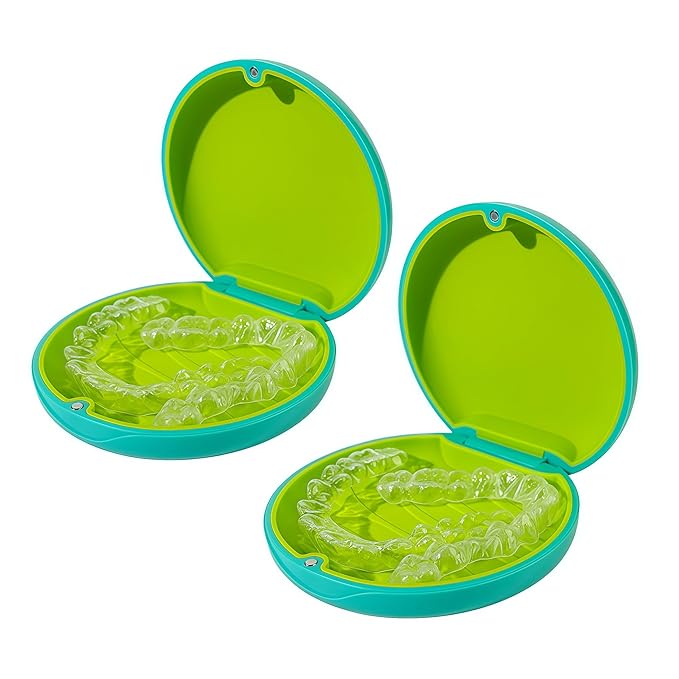 2PCS Retainer Case Compatible with Invisalign,Cute Slim Aligner Case,Customized Magnetic Closure Orthodontic Retainer Cases (2 Pack Cyan + Green Silicone)