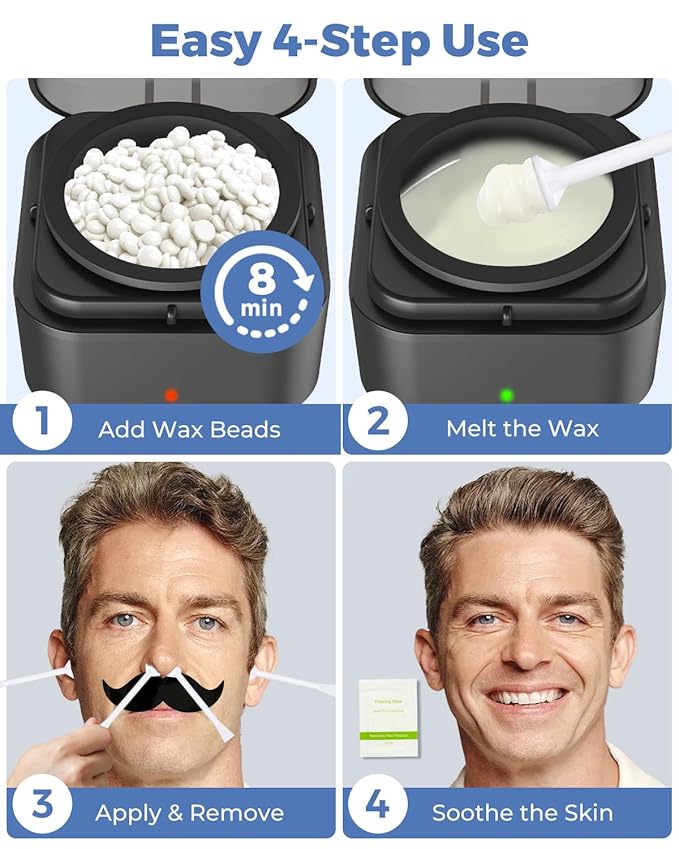 Nose Wax Kit with 100g Natural Resin Wax & 20 Sticks, Mini Nose Hair Wax Kit with Smart Temp Control, USB Fast Heat, 3-Min Hair Removal – Lasts 4–6 Weeks | For Nose & Ear, Up to 15 Uses