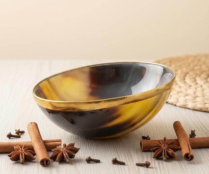 Shaving,Serving & Decorative Bowl with Brass Rim, Hand Crafted Natural Yak Horn Shaving Soap Bowl | Serving Bowl |Decorative Bowl for holding small jewelry Gift for mother, father,Husband