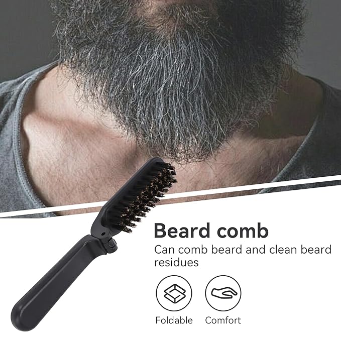 Foldable Beard Brush, Soft Bristles Beard Styling Comb Men Mustache Grooming Brush Portable Hair Styling Tool for Women and Men, Household Outdoor Travel