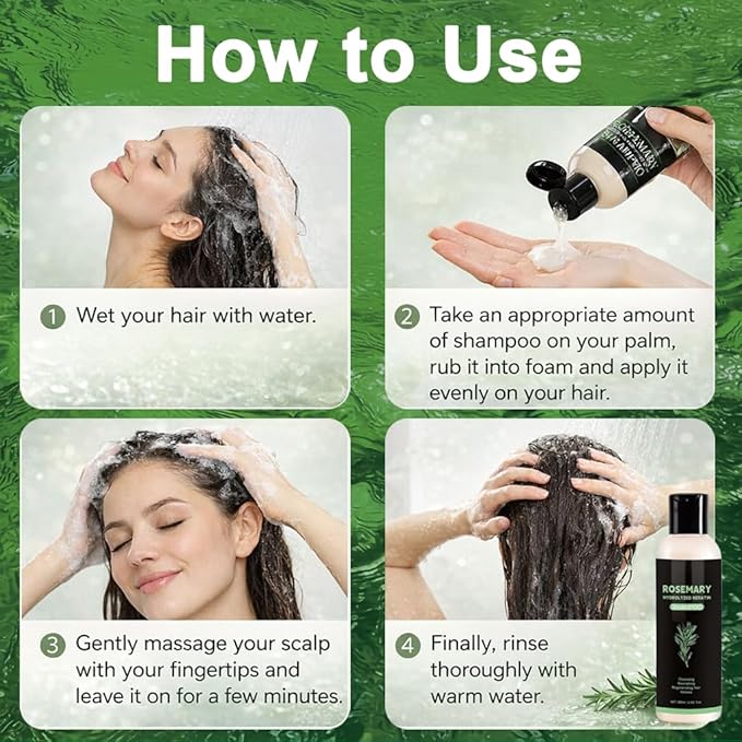 Rosemary Hair Growth Shampoo,Rosemary Hydrolyzed Keratin Shampoo, Nourishes and Regenerates Hair for Thinning Hair & Hair Loss for Women and Men-200Ml*2Pcs