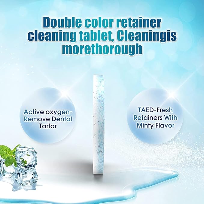 Y-Kelin Retainer and Denture Cleaner 120 Tablets for 4 Months Removes Stains Plaque Odors for Dentures Retainers Mouth Guard and Removable Dental Appliances (120 PCS, Mint Flavor)