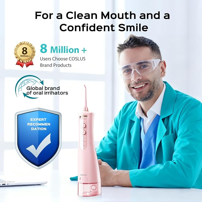COSLUS E40 Portable Water Flosser for Teeth: 10 Pressure Settings Professional Water Dental Pick for Orthodontic, Braces & Sensitive Gums - Cordless for Travel Use, for Adults Teens, BPA-Free